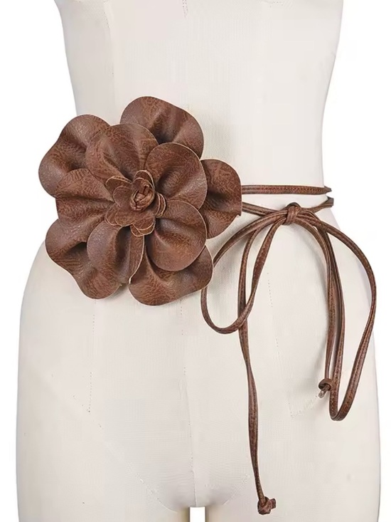 Anthropologie Handbags - Brown Leather Flower Belt with Braided Waist Cord